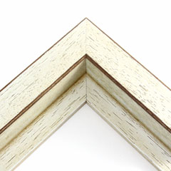 This Off-White floater frame features a 1-1/2 flat profile, with rustic finish and vertical line detailing.